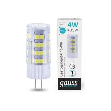 Лампа Gauss Elementary, G4, 12V, 4W, 400lm, 4100K, керамика LED 10724