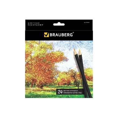 Цветные карандаши BRAUBERG Artist line 24 цвета, черный заточенные 180565