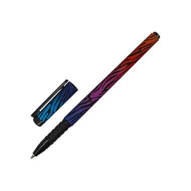 Шариковая ручка BRAUBERG SOFT TOUCH GRIP NEON ZEBRA синяя, мягкое покрытие, узел 0.7 мм 143721