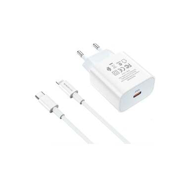 Сетевое зарядное устройство Borofone ba38a plus speedy 1xusb-c pd 20w, 3a + кабель lightning 8-pin, 1м, белый 0L-00050785