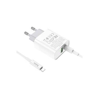 Сзу Hoco c80a rapido 1xusb, 1xusb-c, 3а, pd20w, qc3.0 + usb-c кабель lightning 8-pin, 1м (белый) 0L-00050625