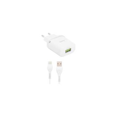 Сзу Hoco c12q smart 1xusb, 3а, 18w, qc3.0, led + usb кабель type-c, 1м (белый) 0L-00044852