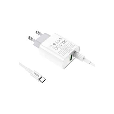 Сзу Hoco c80a rapido 1xusb, 1xusb-c, 3а, pd20w, qc3.0 + usb-c кабель type-c, 1м (белый) 0L-00050626