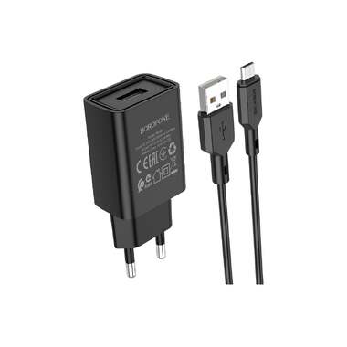 СЗУ Borofone ba68a glacier 1xusb, 2.1а + кабель micro usb, 1м (черный) 0L-00055774