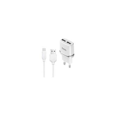 Сзу Hoco c12 smart 2xusb, 2.4а + usb кабель microusb, 1м (белый) 0L-00040528