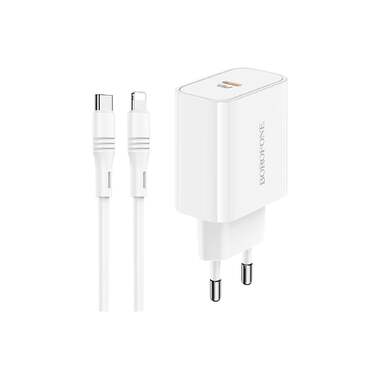 СЗУ Borofone ba57a easy speed 1xusb-c pd3.0 20w, 3a + кабель usb-c lightning 8-pin, 1м (белый) 0L-00051174