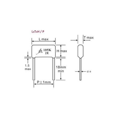 Металлопленочный конденсатор JB Capacitors К73-17 / CL21, 2.2мкФ, 250В, (22х10х16 / P:20 мм), (225K 2E), JFB02E225K200000B-125