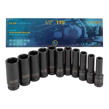 Набор головок ударных глубоких 6-гранных 11 предметов, 1/2''DR iLOFORCE IF-4117-5MPB(52561)