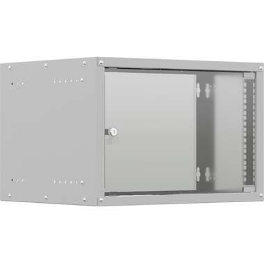 Шкаф настенный телекоммуникационный NTSS LIME 6U 550x450x370мм, 2 профиля 19, дверь стеклянная, боковые стенки несъемные, разобранный, серый RAL 7035 NTSS-WL6U5545GS