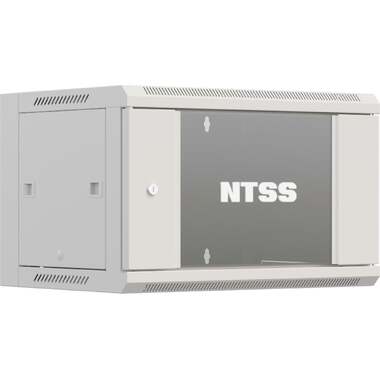 Шкаф настенный телекоммуникационный NTSS W 15U 600x450x770мм, 2 профиля 19, дверь стеклянная, боковые стенки съемные, задняя стенка, разобранный, серый RAL 7035 NTSS-W15U6045GS