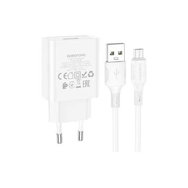 СЗУ Borofone ba74a aspirer 1xusb, 2.1а + кабель microusb, 1м (белый) 0L-00057162