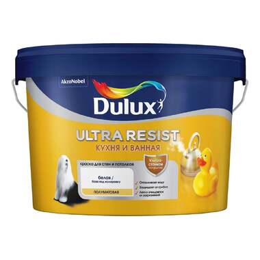 Краска Dulux Ultra Resist кухня и ванная, полуматовая, BW, 2,5 л 5757412