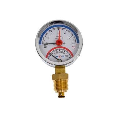 Термоманометр экомера ЭКО-М мд04-63мм, 0..6бар 0..120с, g1/4, с переходником на g1/2, МД04-63-G-6-120-РИ