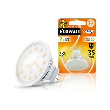 Светодиодная лампа ECOWATT GU5.3, 230В, 3.2(35)W, 2700K, GU5.3, теплый белый свет 4606400613213