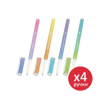 Ручка шариковая Soft Touch Grip Grade Pastel, синяя, Комплект 4 шт, линия 0,35 мм, BRAUBERG 881026