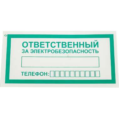 Знак "ответственный за электробезопасность" Стандарт Знак а31, 100x200 мм, пленка пп 00-00033509