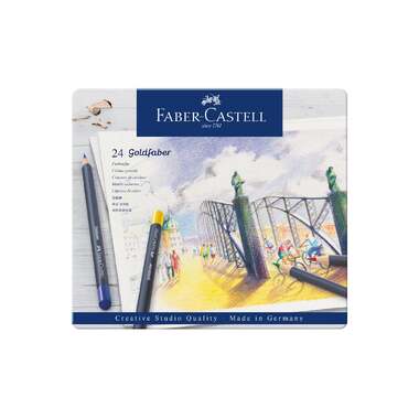 Цветные карандаши Faber-Castell goldfaber, 24 цвета, круглые, заточенные, металлическая коробка 114724