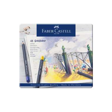 Цветные карандаши Faber-Castell goldfaber, 48 цветов, круглые, заточенные, металлическая коробка 114748