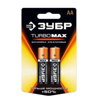 Щелочная батарейка Зубр 1.5 В, тип АА, 2 шт, Turbo-MAX 59206-2C_z01