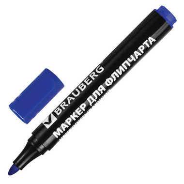 Маркер для флипчарта, непропитывающий, 2,5 мм, синий, BRAUBERG 151254