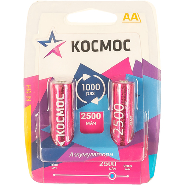 Аккумуляторные батарейки, R6 NI-MN BP-2 КОСМОС KOCR6NIMH2500MAH2BL