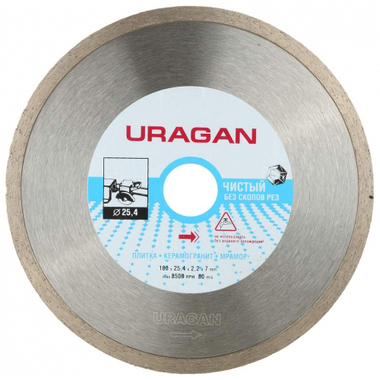Диск сплошной алмазный (200х25.4 мм) для электроплиткореза URAGAN 909-12172-200