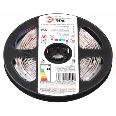 Светодиодная лента ЭРА LS5050-30LED-IP20-RGB-eco-5m Б0035602 ERA