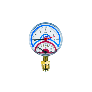Термоманометр 80 мм, 1/2", радиальный T C -от 0 до +120, PN бар-0-6 ELSEN ETM80.06