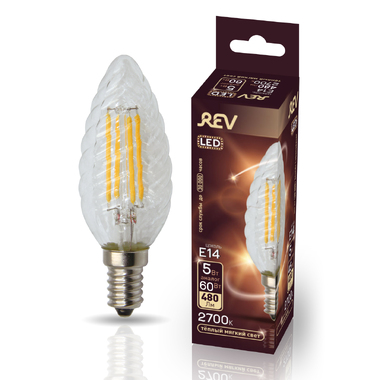 Светодиодная лампа REV FILAMENT свеча витая, TC37, E14, 5W, 2700K, DECO Premium 32430 0