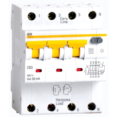 Автоматический дифференциальный выключатель тока IEK 3п+N 2мод. C 16A 30mA тип A 6kA АВДТ-34 ИЭК MAD22-6-016-C-30