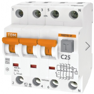 Автоматический выключатель дифференциального тока TDM АВДТ 63 4P C16 300мА SQ0202-0025